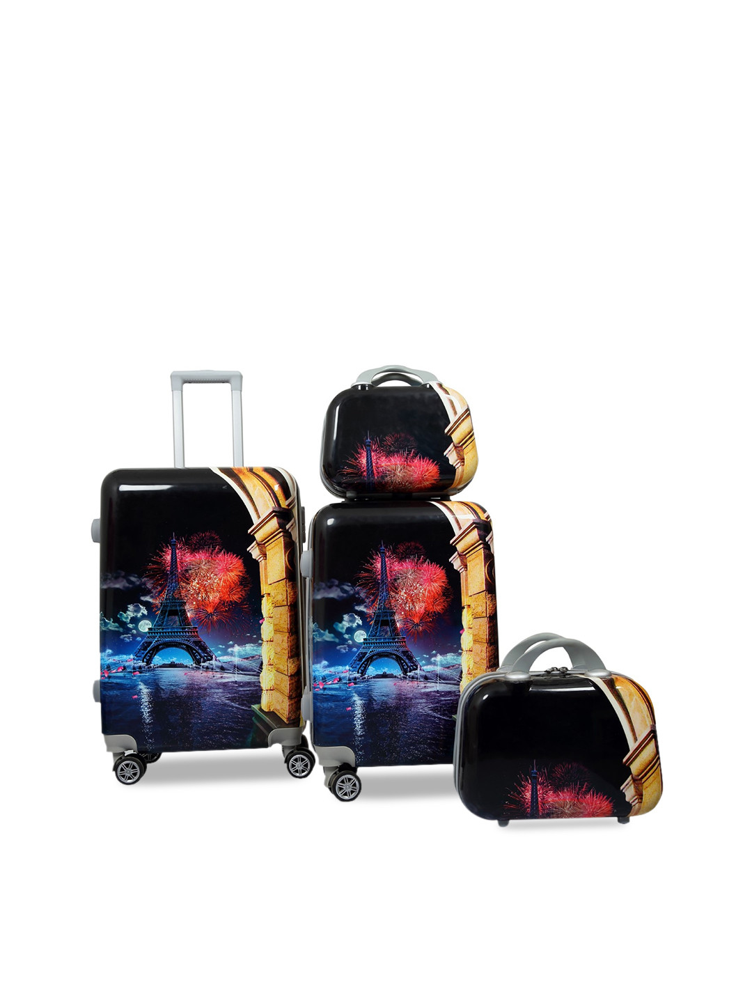 Polo Class Set of 4 Black Printed Travel Bags
