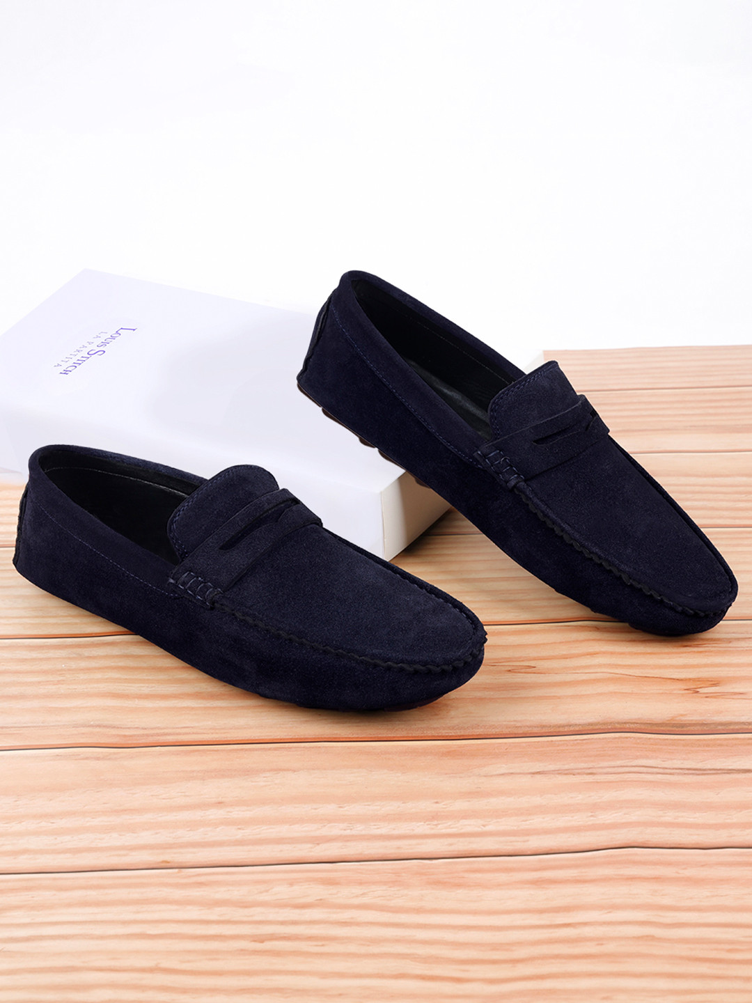 LOUIS STITCH Men Prussian Blue Italian Suede Leather Driving Loafers