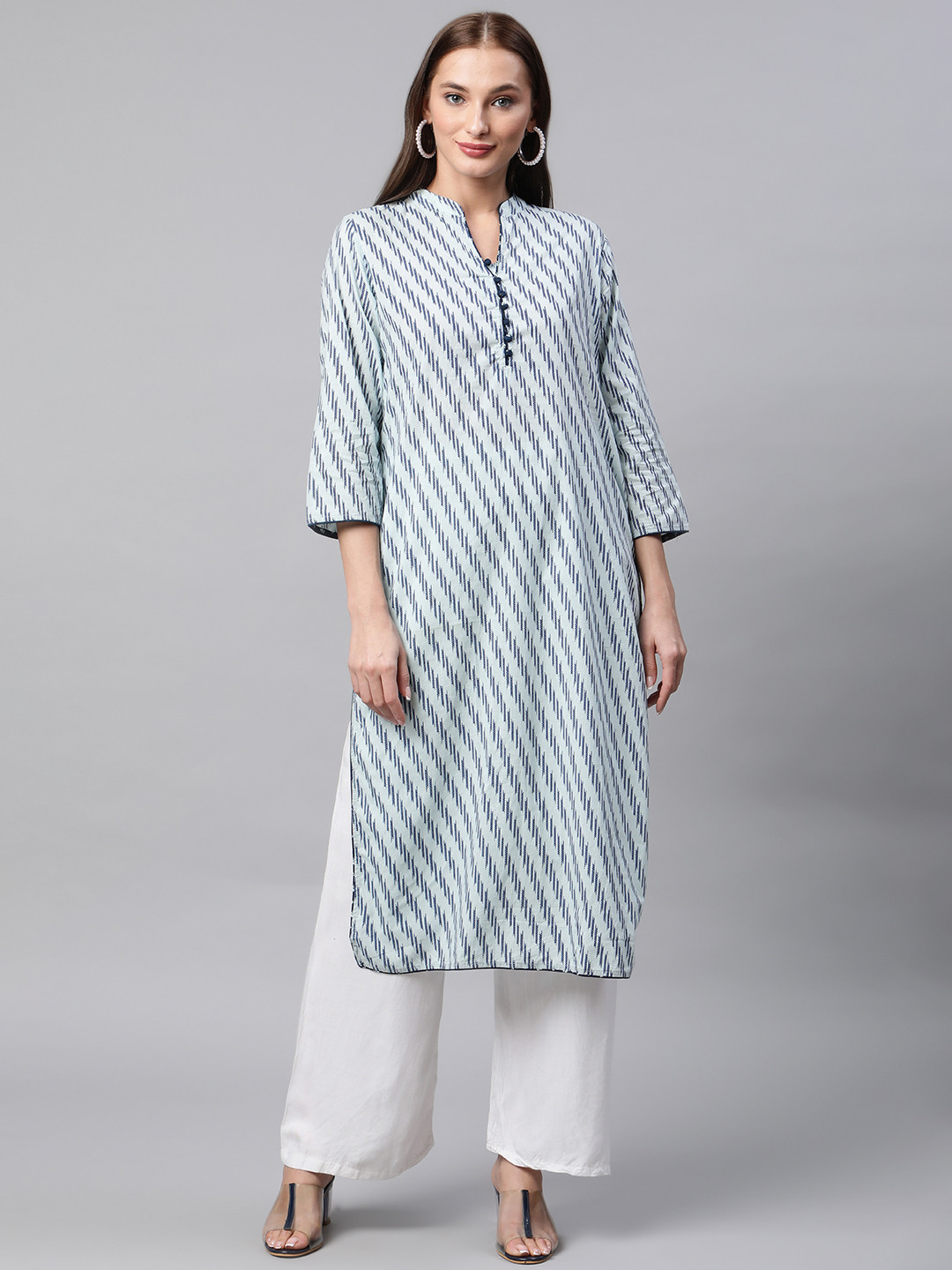 IRIDAA JAIPUR Women Blue & White Printed Kurta