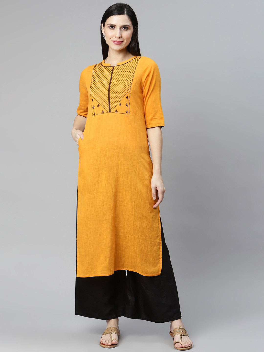 IRIDAA JAIPUR Yellow Ethnic Motifs Embroidered Thread Work Kurta
