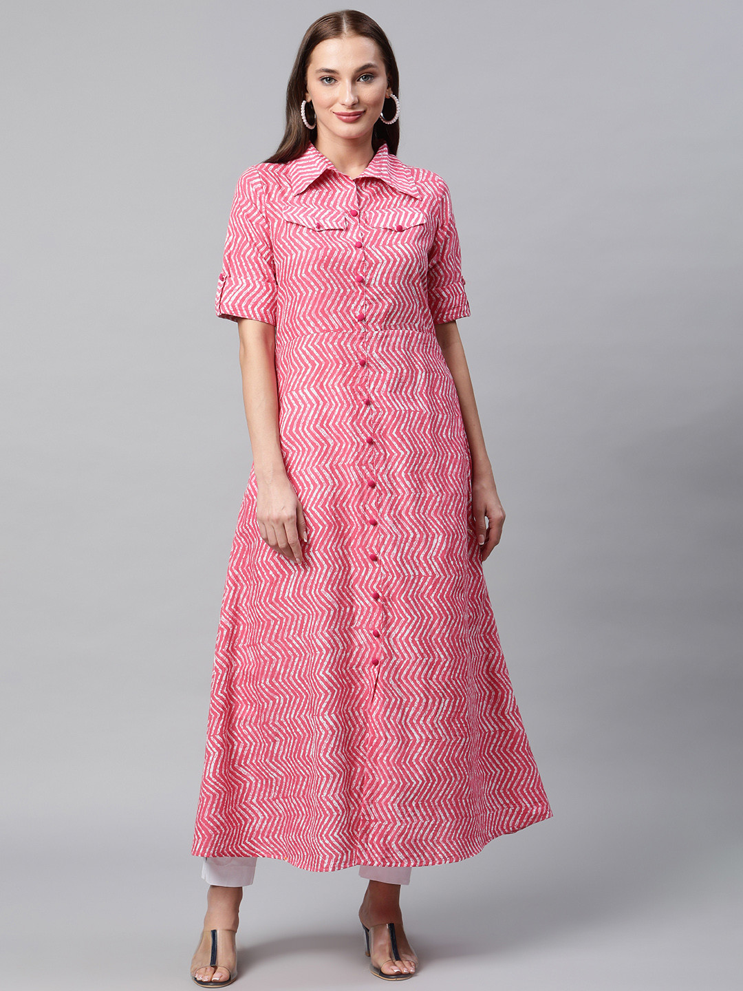 IRIDAA JAIPUR Women Pink Chevron Printed Kurta