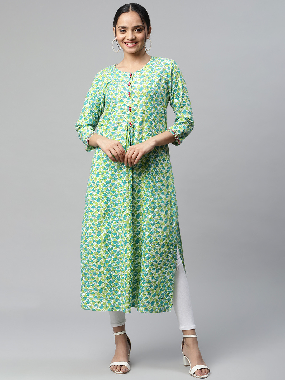 IRIDAA JAIPUR Women Green Geometric Printed Kurta