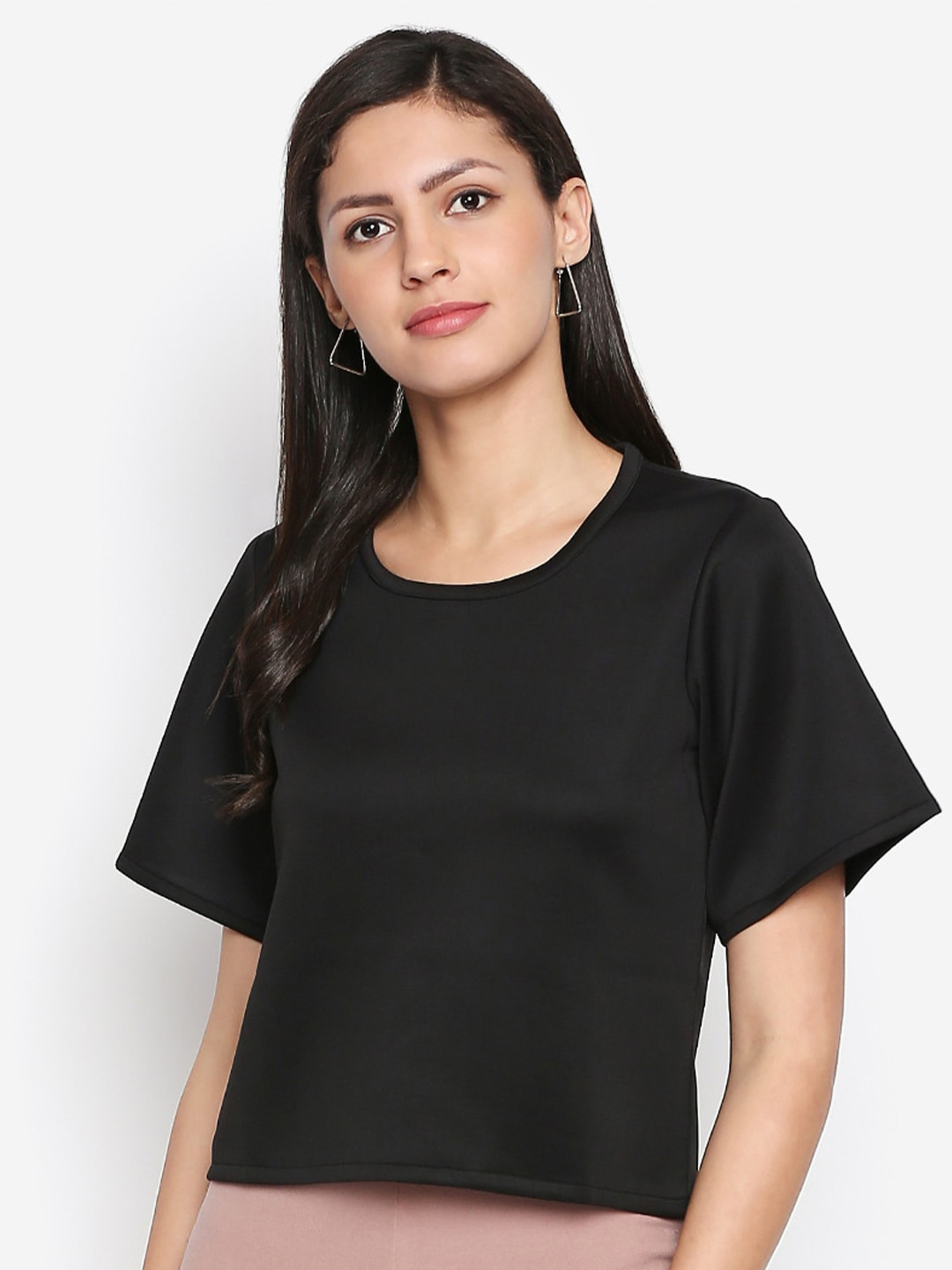 aaliya Black Monochrome Knitted Scuba Boxy Top