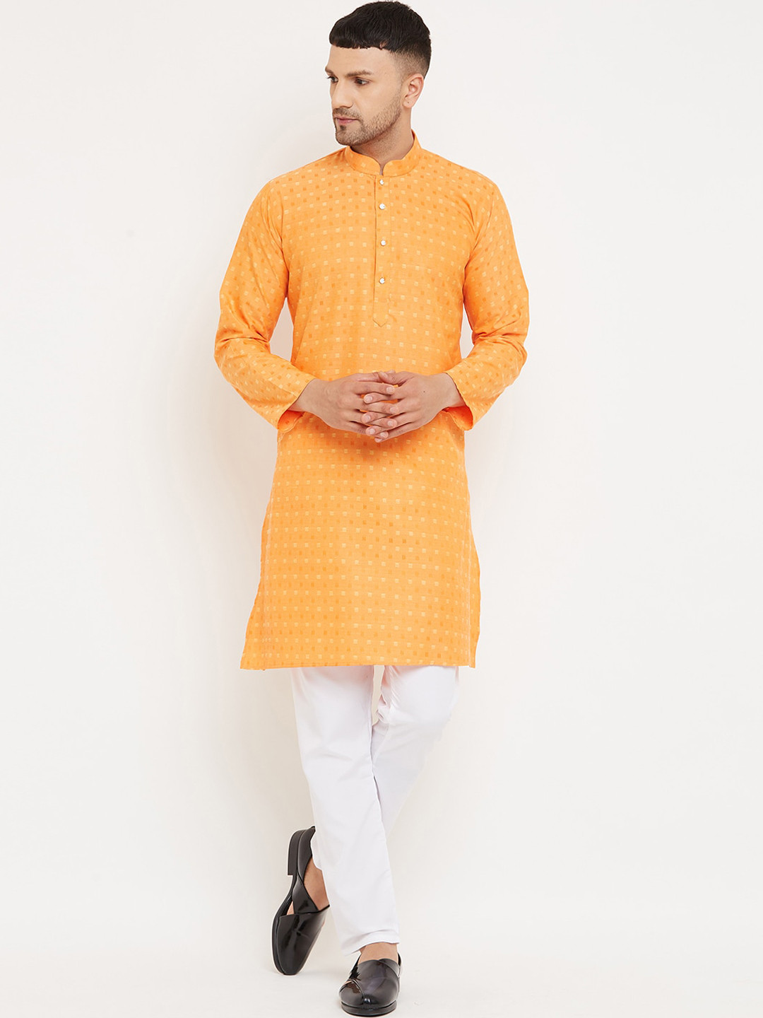 Armaan Ethnic Men Orange Thread Work Pastels Kurta