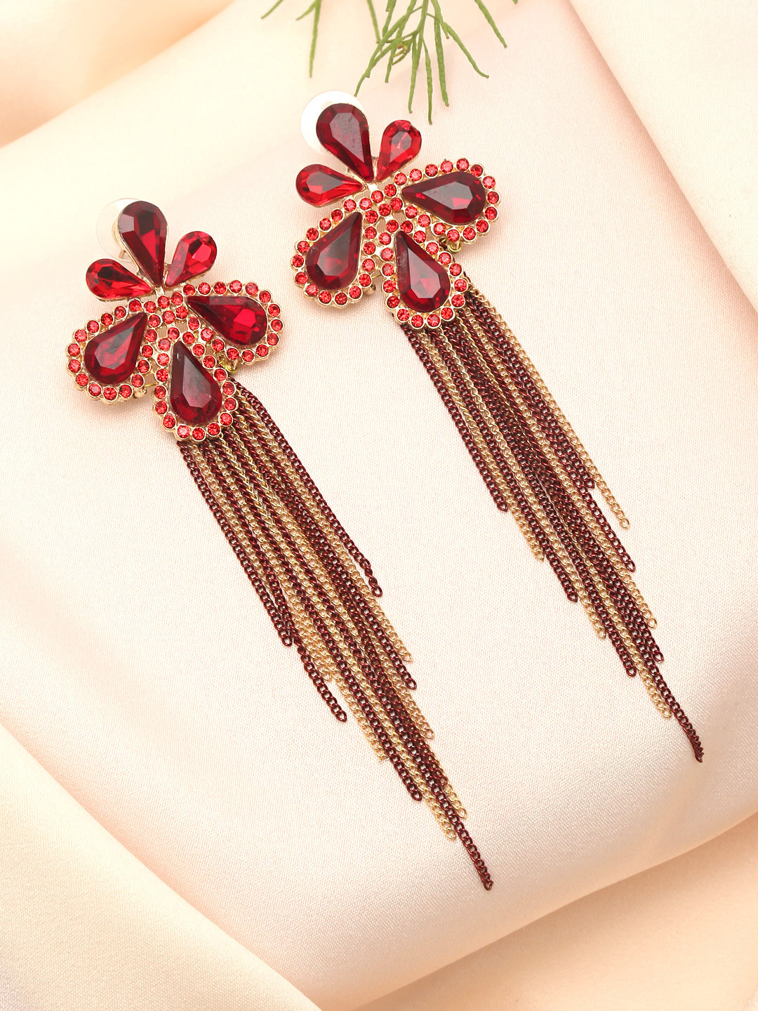 Yellow Chimes Red & Gold-Plated Contemporary Drop Earrings