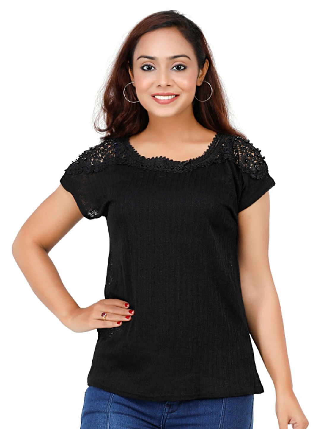Kiyashi Women Black Self Design Top