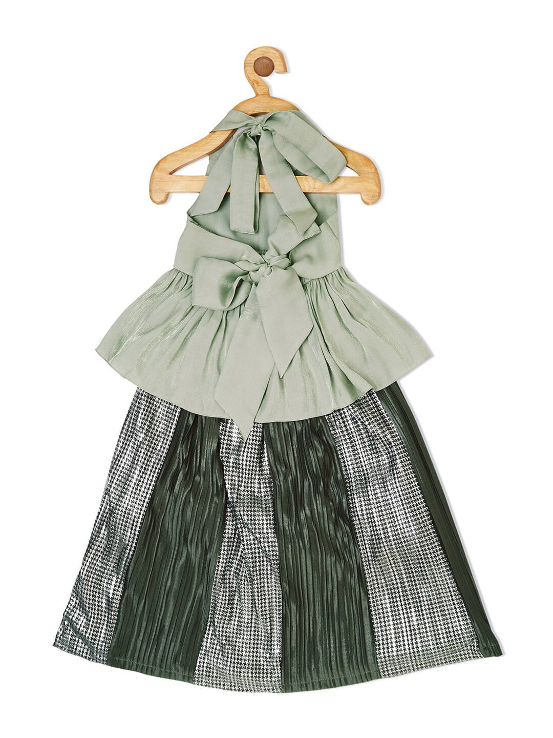 TIC TAC TOE Girls Green & Silver-Toned Top with Skirt