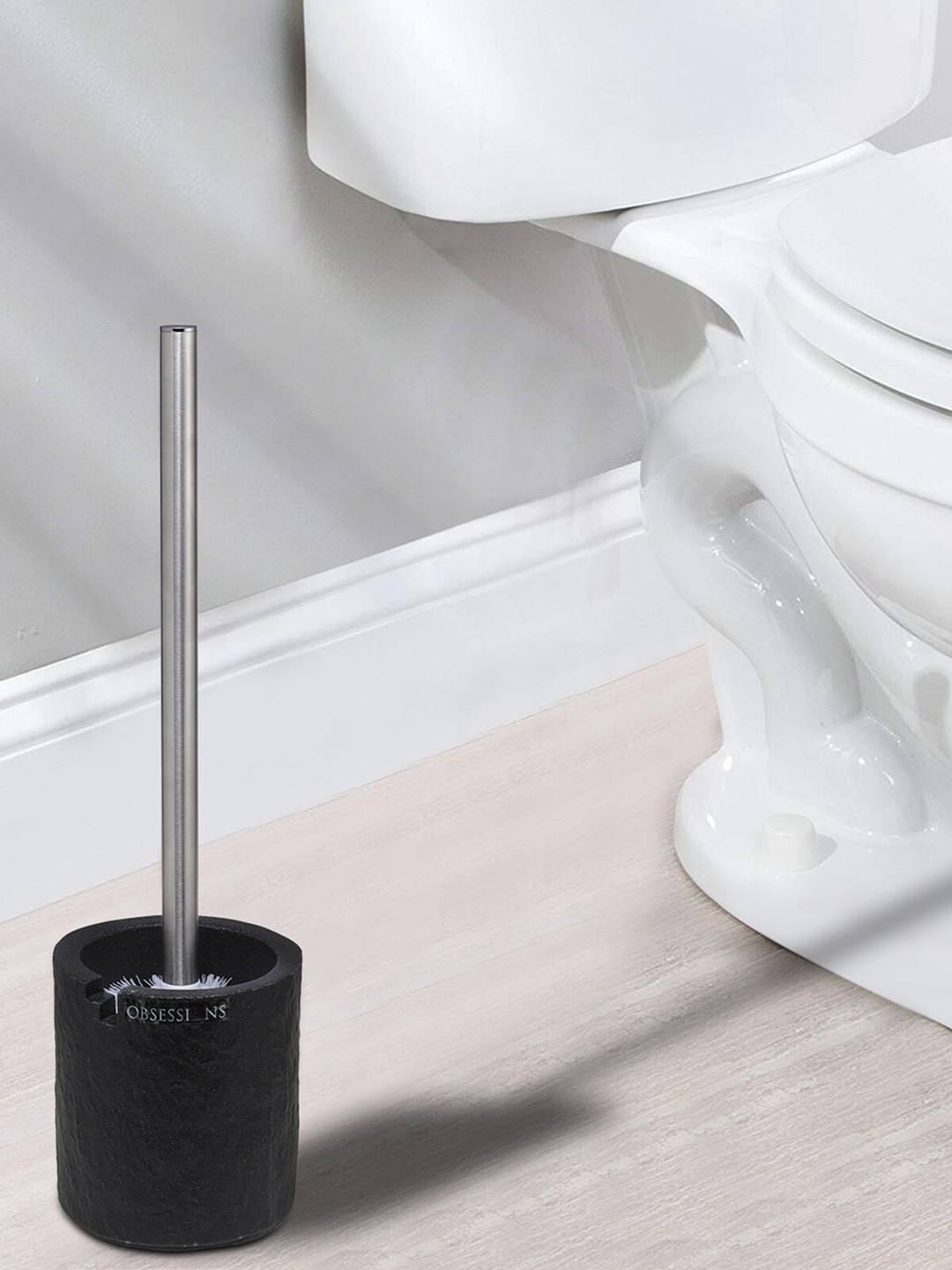 OBSESSIONS Black Solid Polyresin Toilet Brush with Holder