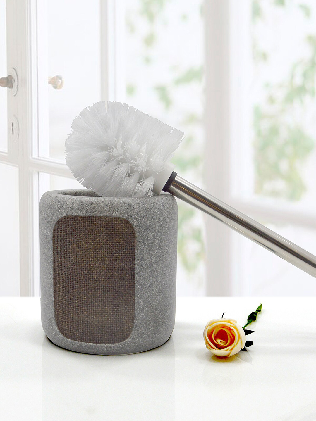 OBSESSIONS Silver Toilet Brush with Holder Bathroom Accessories