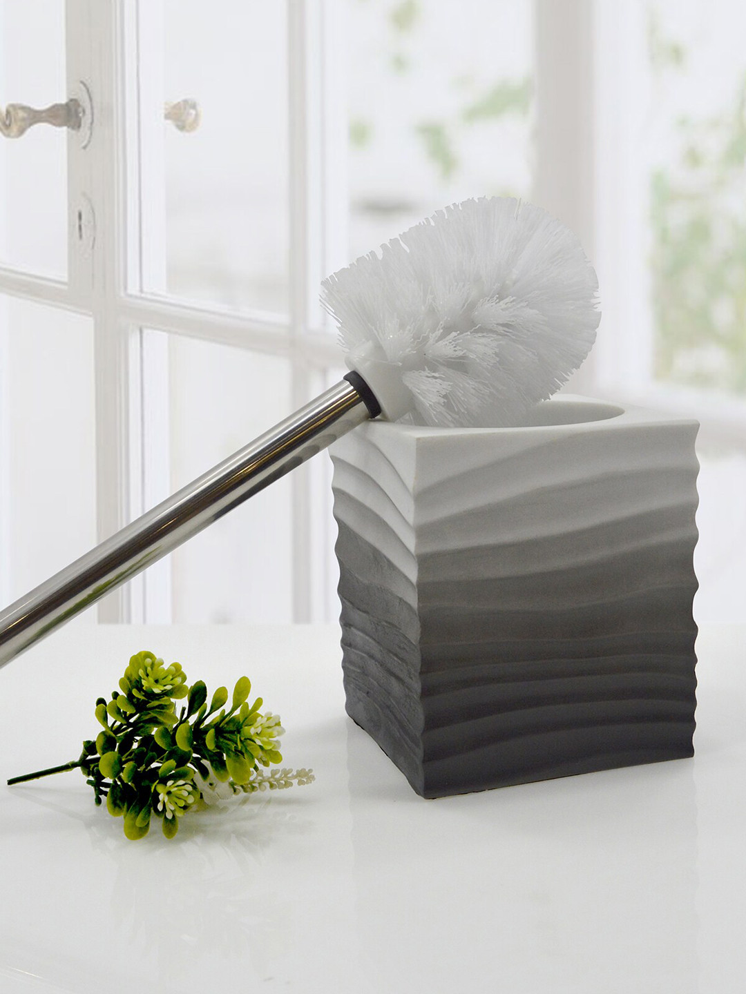 OBSESSIONS Black & White Toilet Brush with Holder Bathroom Accessories