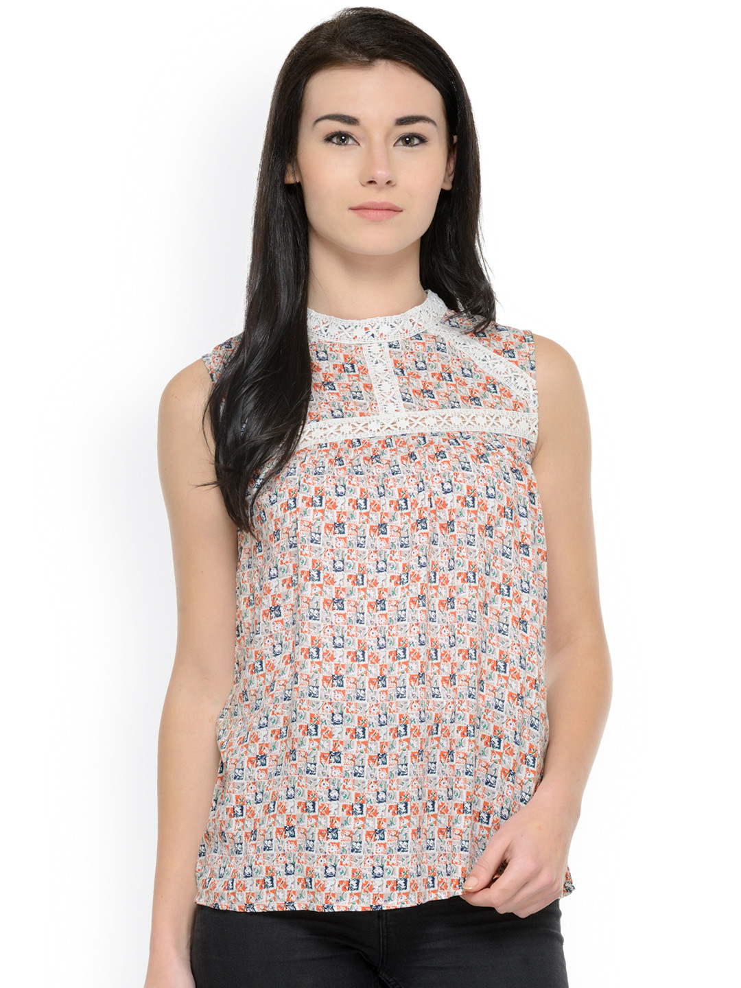 Gipsy Orange & White Printed Top