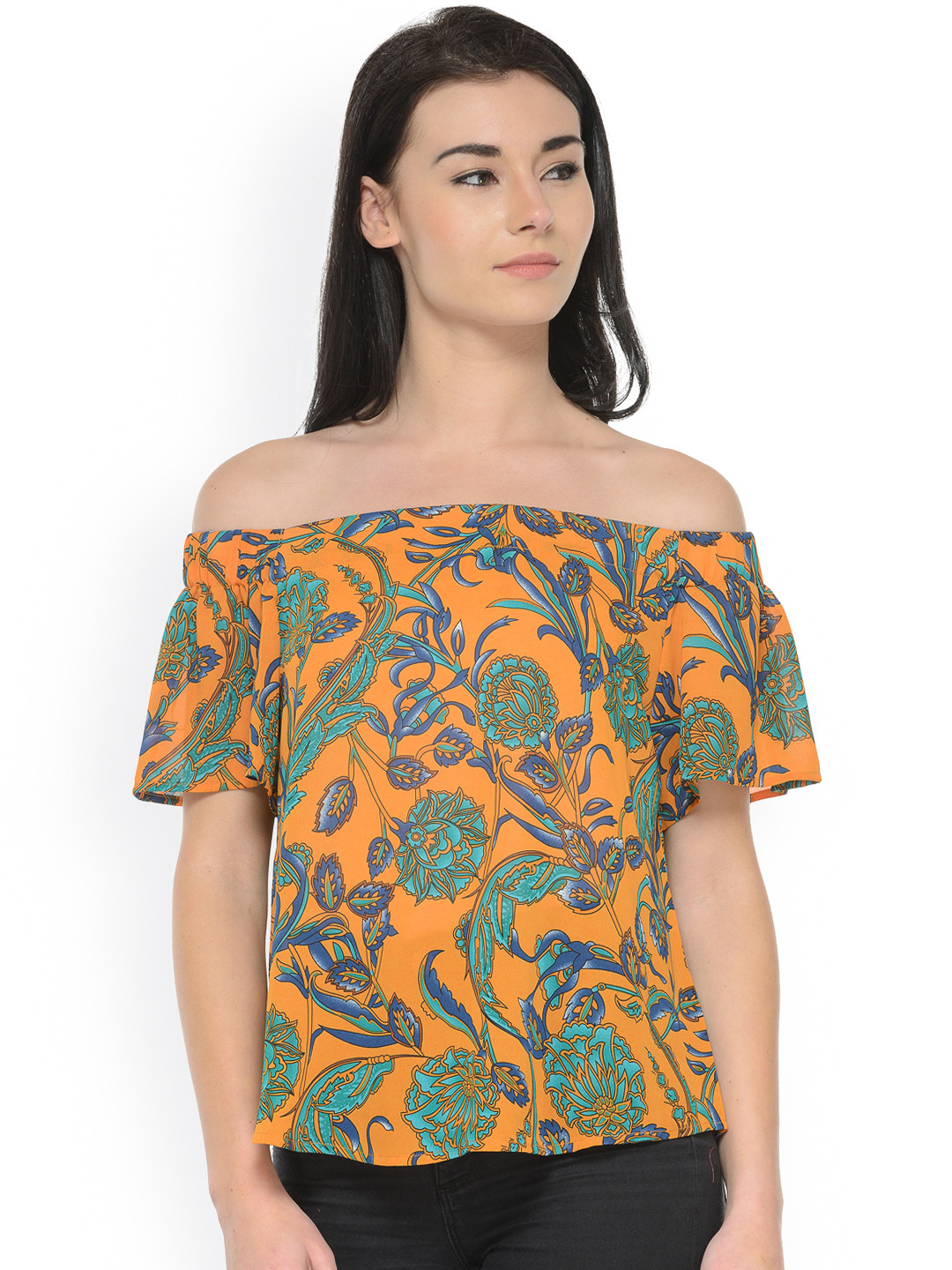 Gipsy Mustard Yellow Floral Print Bardot Top