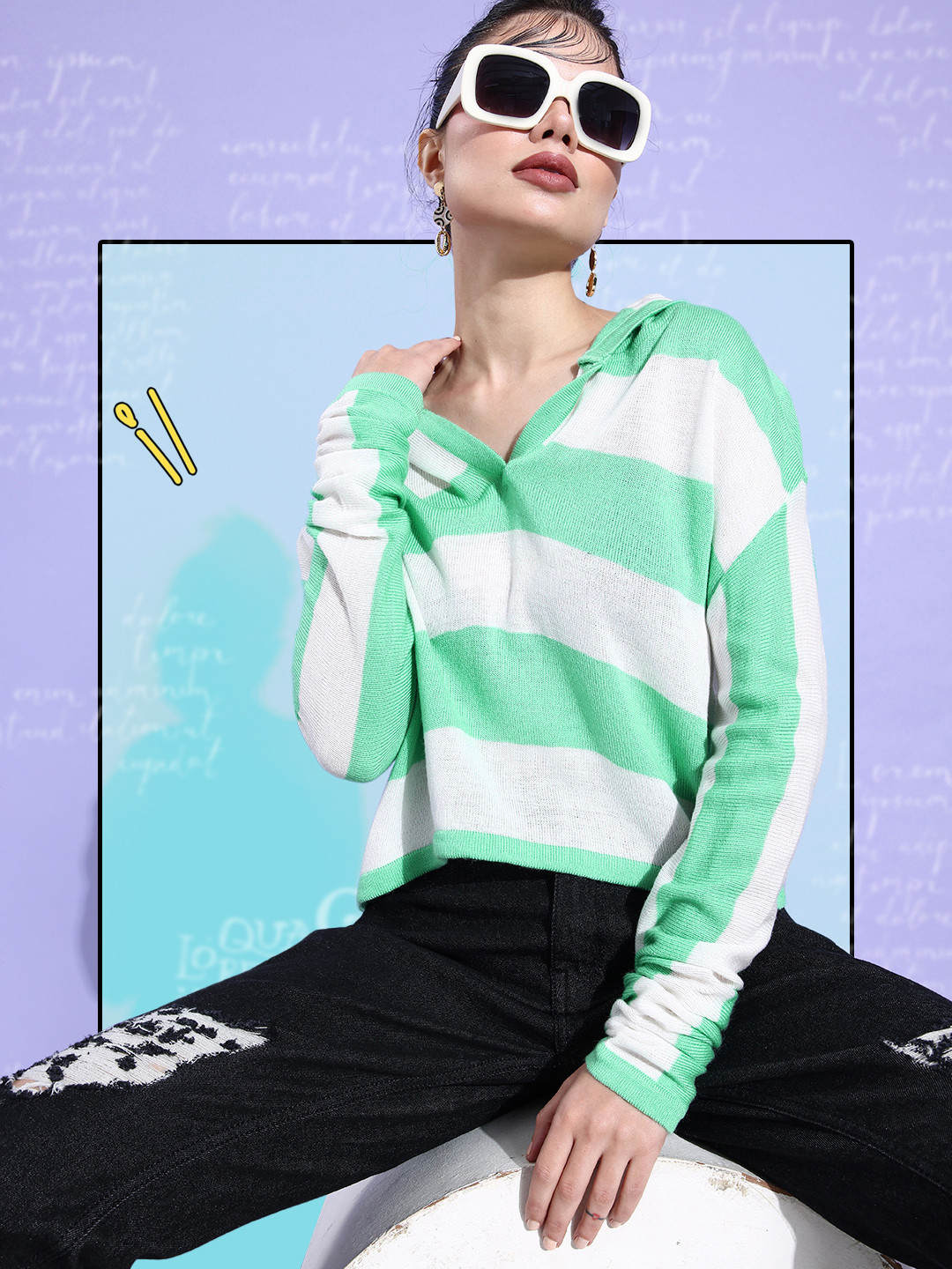 4WRD by Dressberry Women Striped Acrylic Hooded Pullover