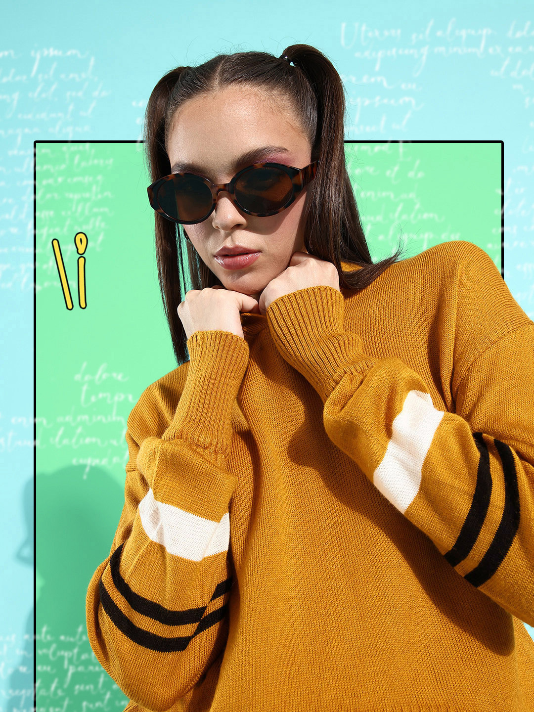 DressBerry Women Mustard Striped Whipped for Varsity Sweater