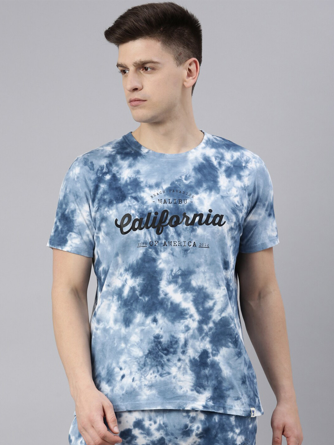 Joven Men Navy Blue Tie and Dye Dyed  T-shirt