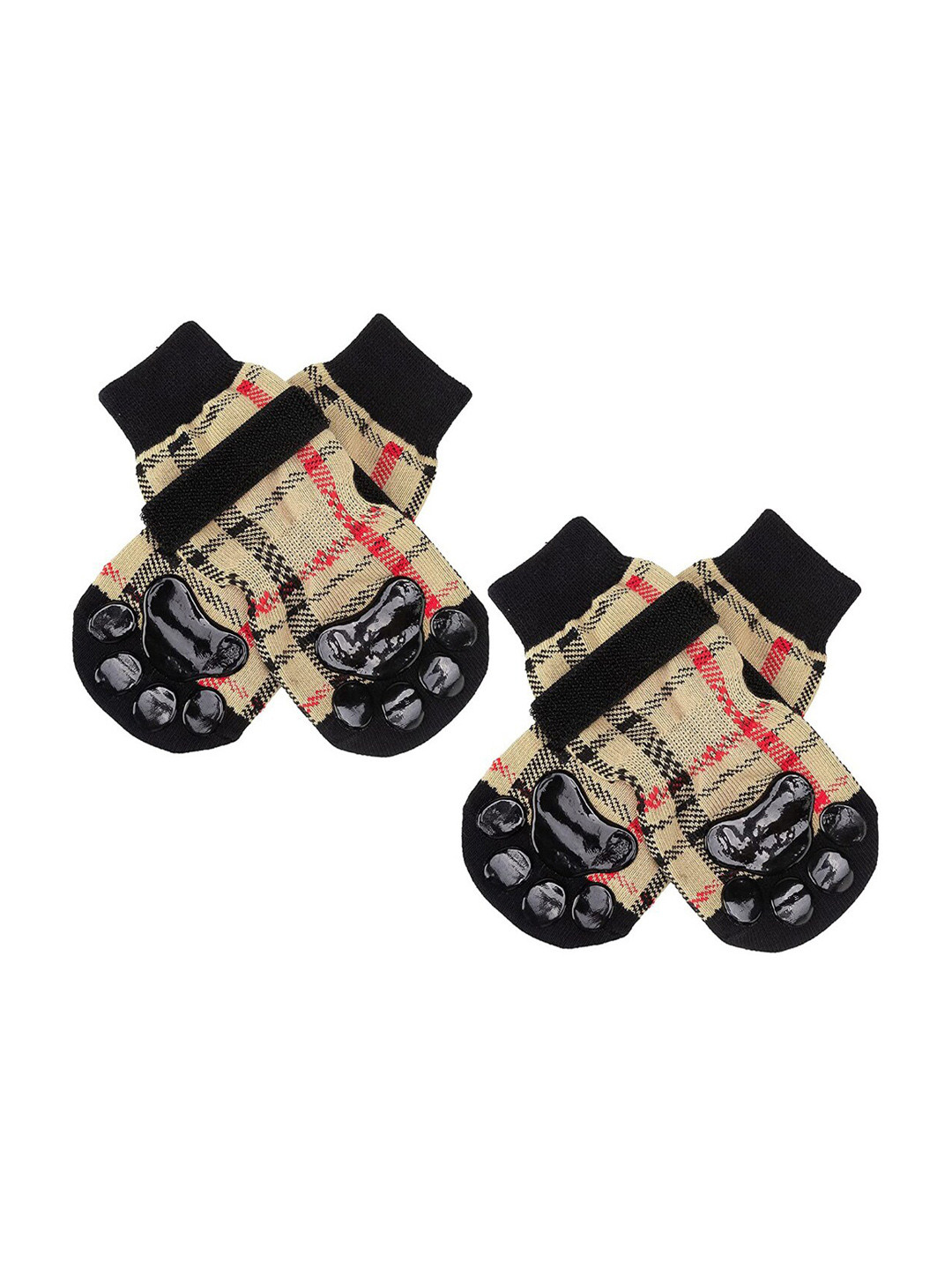 PAWCHIE Black & Beige Anti Skid Printed Cotton Socks