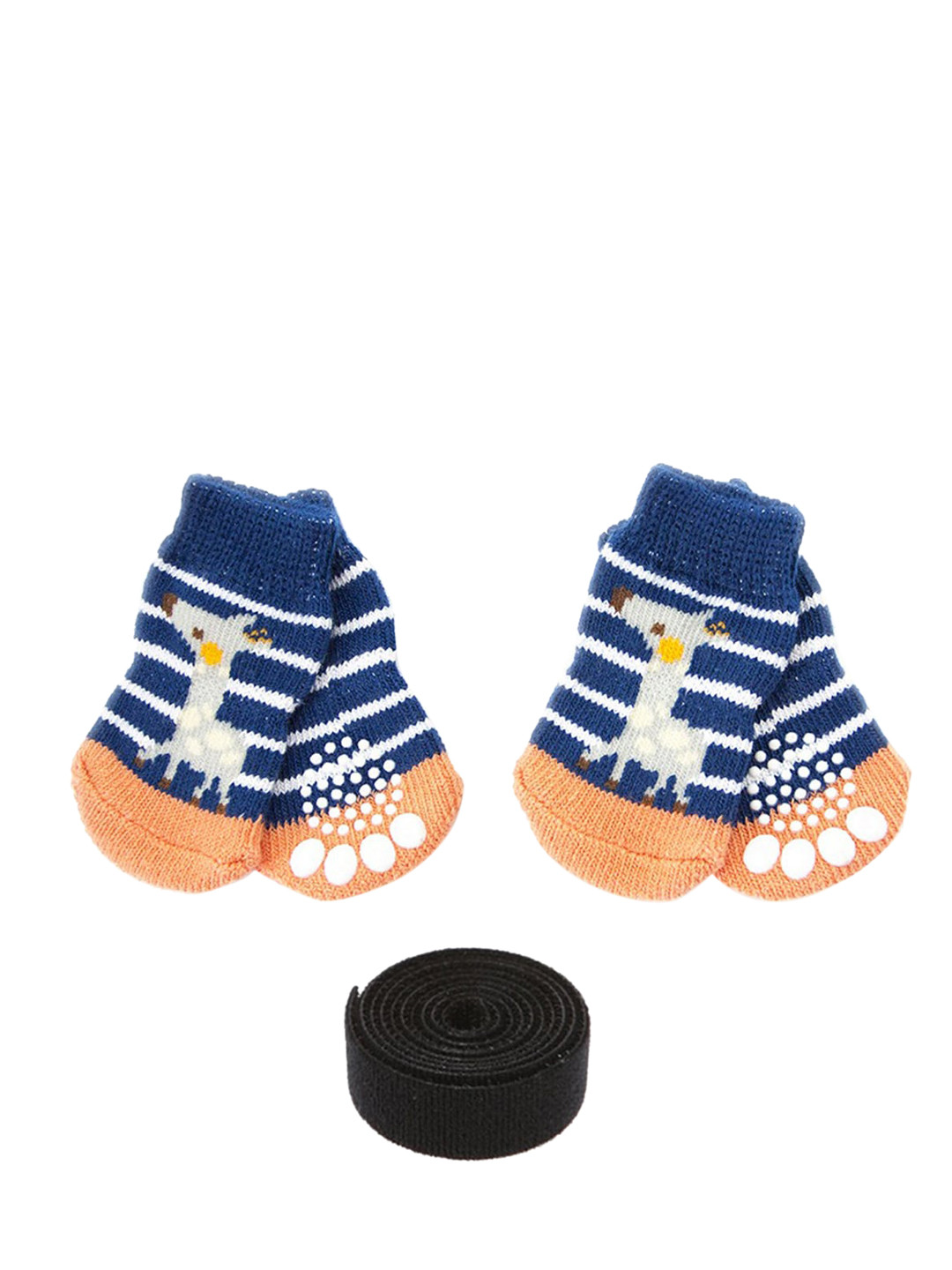 PAWCHIE Blue & Orange Anti-Slip Small Dog Socks with Paw Pattern