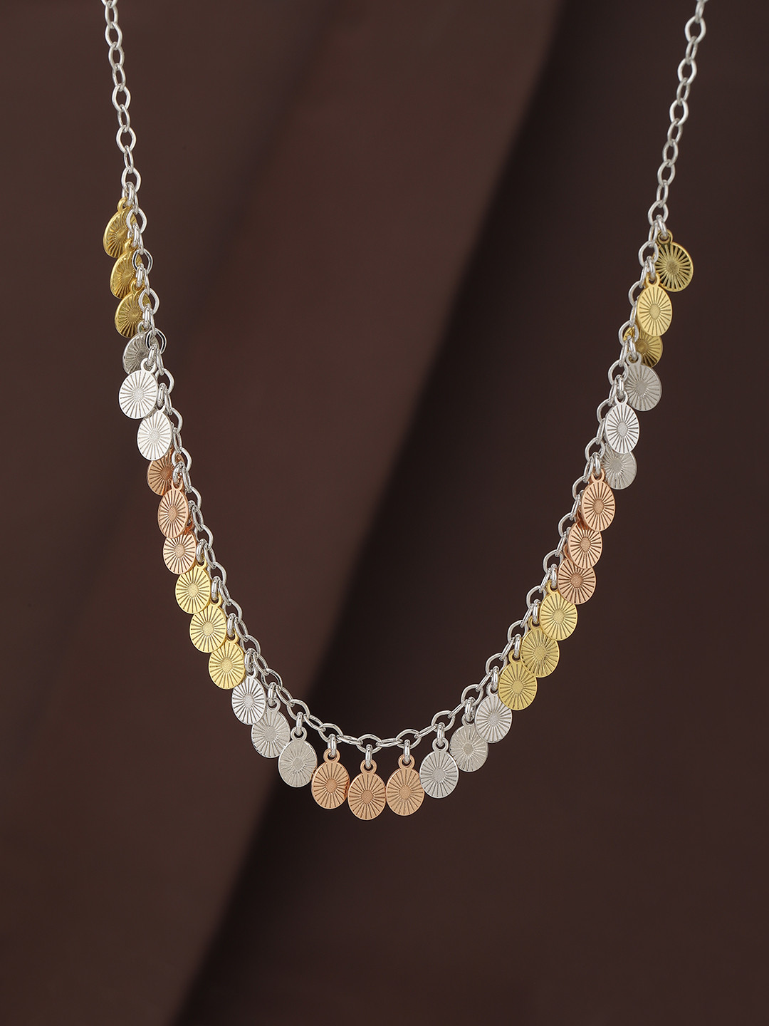 Carlton London Silver-Triple Toned & Copper-Toned Rhodium-Plated Link Necklace