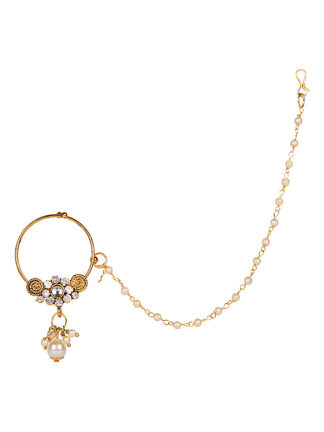 ANIKAS CREATION Gold-Plated White Cubic Zirconia Studded Clip-On Nose Pin