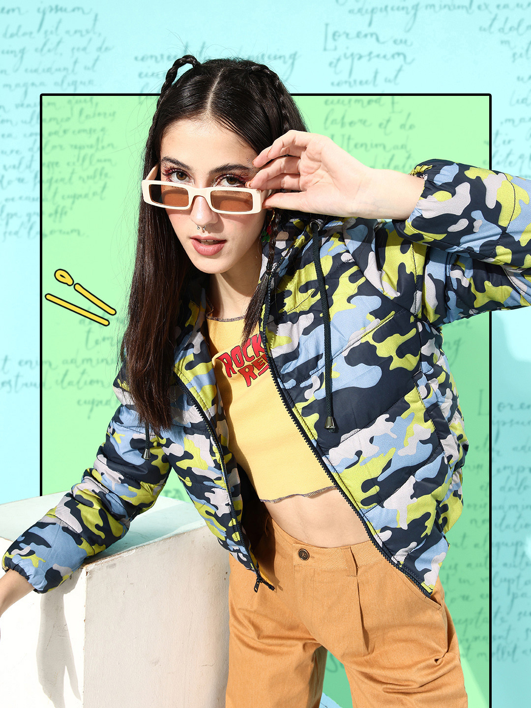 DressBerry Women Multicoloured Camouflage Print Puffer Jacket