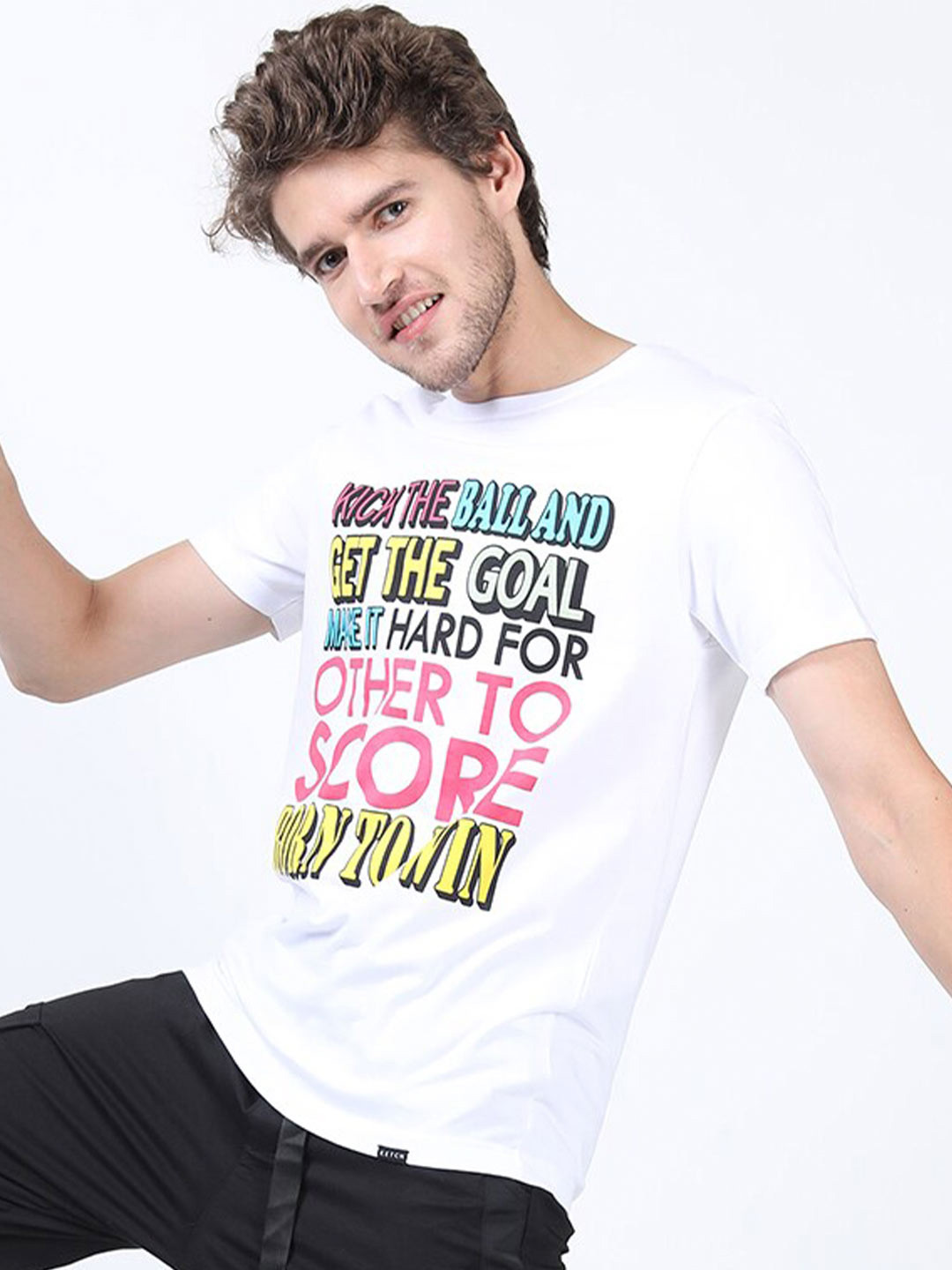 KETCH Men White Typography Printed Slim Fit Cotton T-shirt