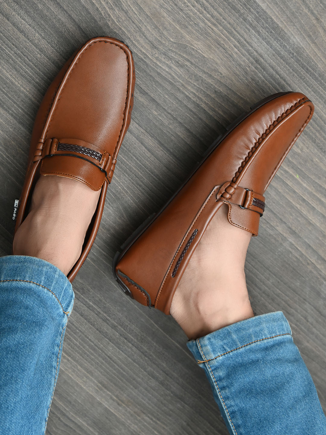 El Paso Men Tan Solid Faux Leather Casual Slip On Loafers