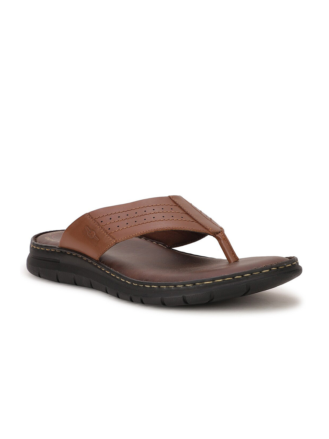 Bata Men Tan & Black Leather Comfort Sandals