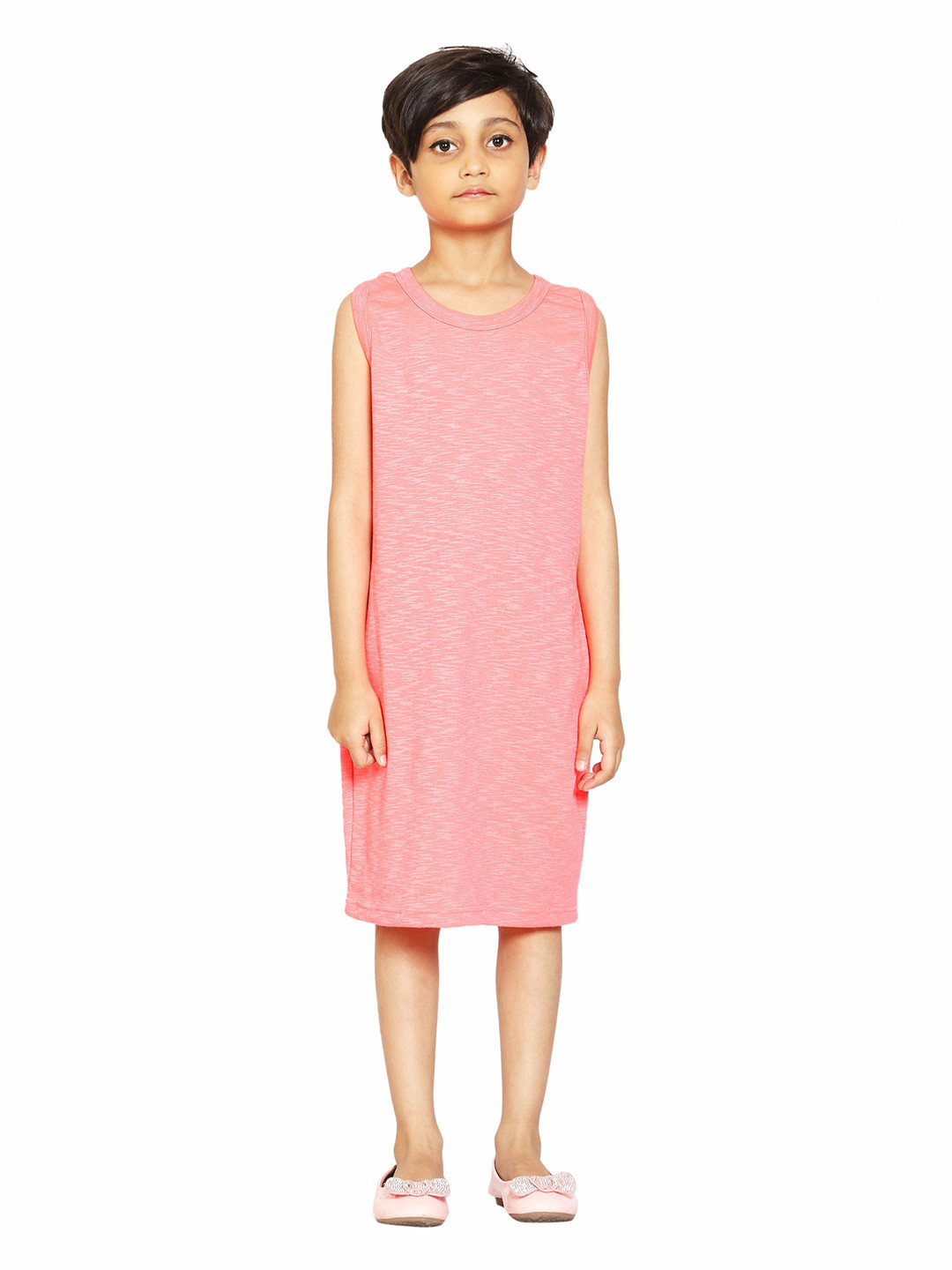 KiddoPanti Girls Pink Solid Racer Back T-shirt Dress