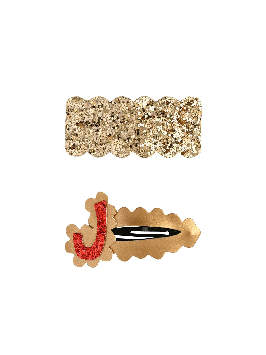 Aye Candy Girls Set of 2 Gold-Toned & Red Embellished Tic Tac Hair Clips