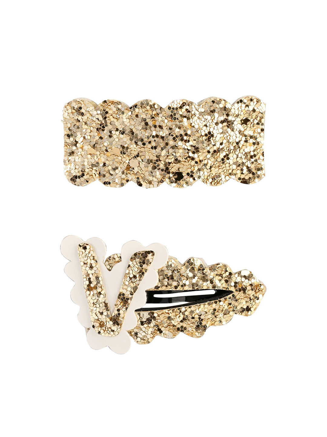 Aye Candy Girls Set of 2 Gold-Toned & White Embellished Tic Tac Hair Clips