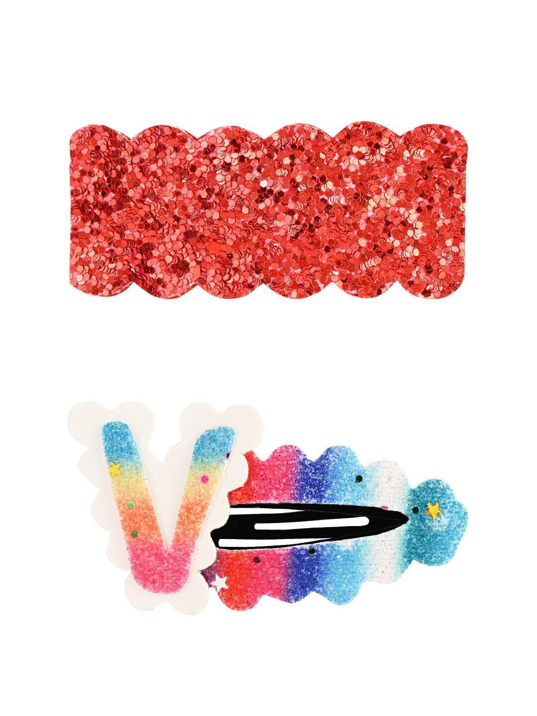 Aye Candy Girls Red & White Letter V Snap Up Clip Set