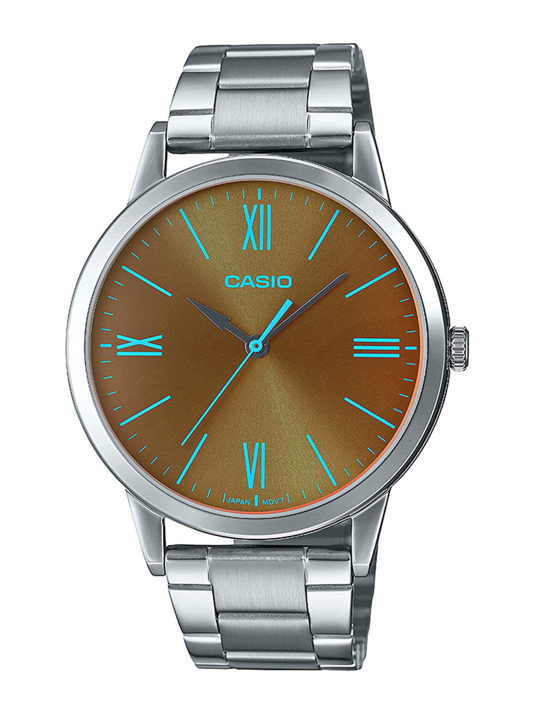 CASIO Men Brown Dial & Silver Toned Stainless Steel Bracelet Style Straps Analogue Watch