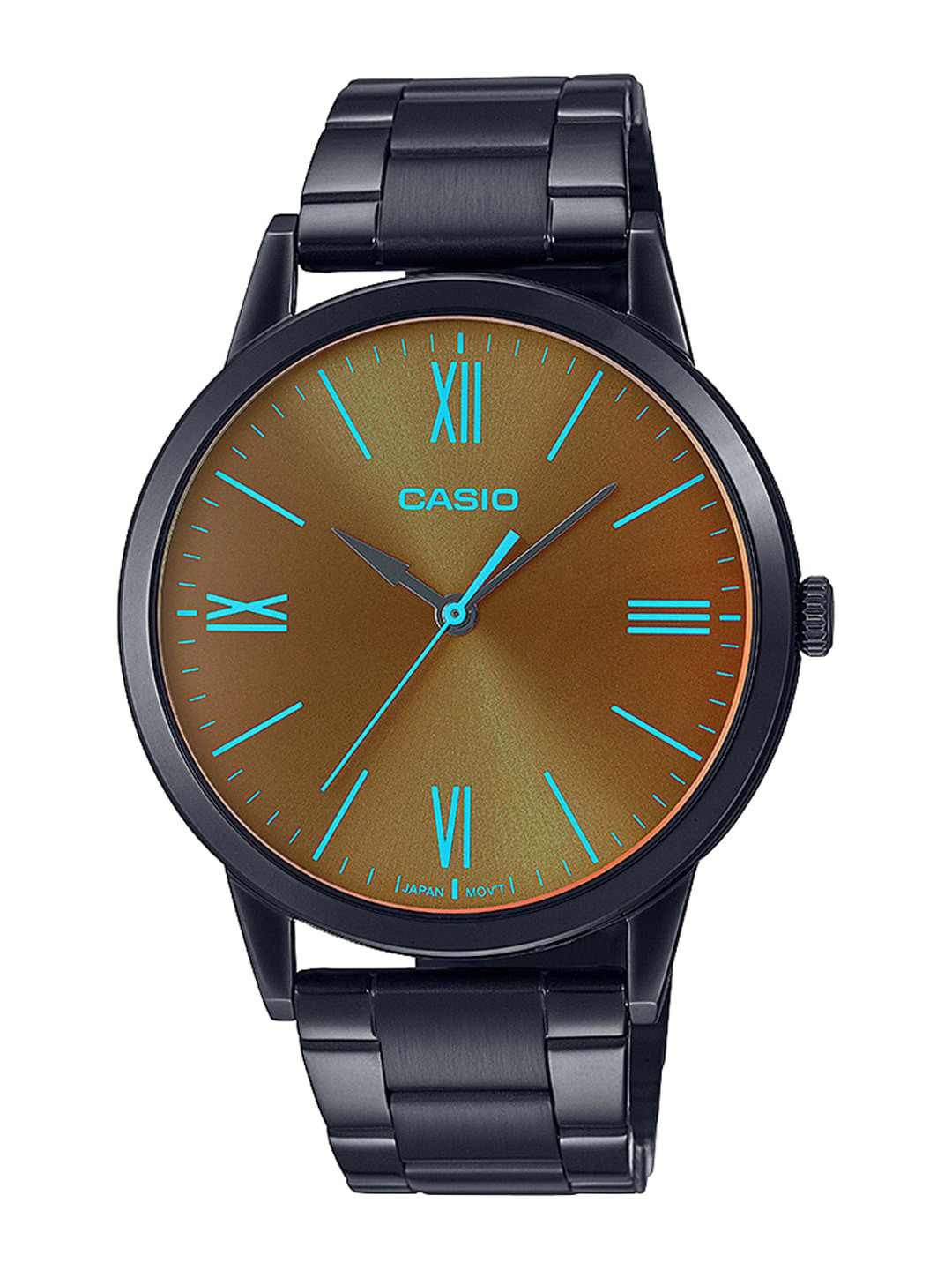 CASIO Men Brown Dial & Black Stainless Steel Bracelet Style Straps Analogue Watch