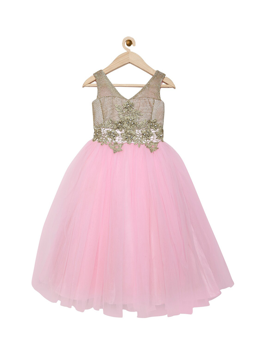 Actuel Pink Embellished Net Maxi Dress