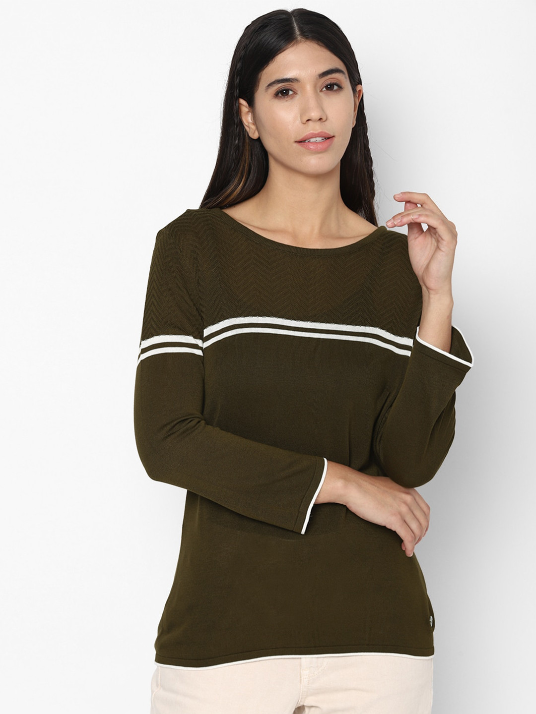 Allen Solly Woman Olive Green Full Sleeves Top