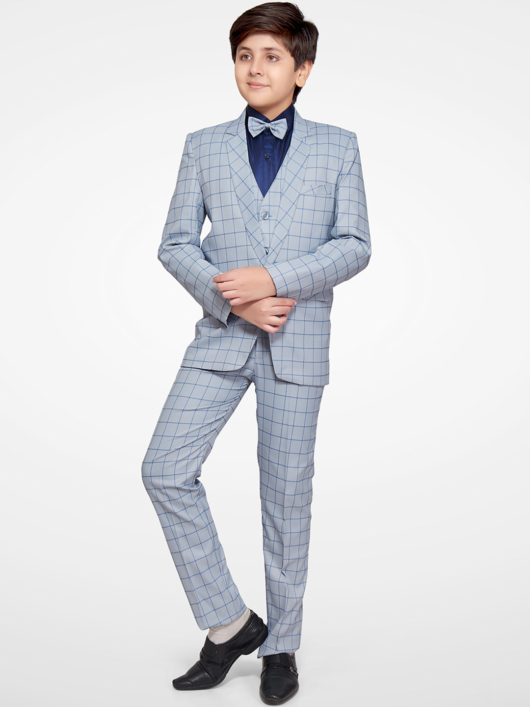 Jeetethnics Boys Checked Single-Breasted 4-Piece Partywear Suit