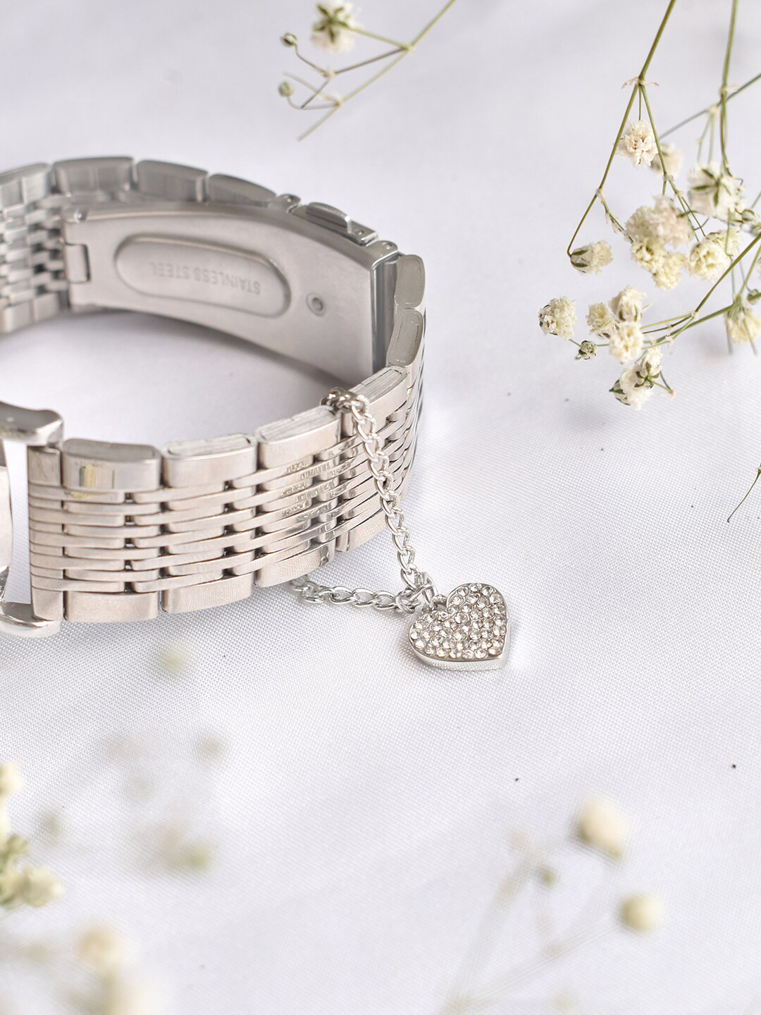 JOKER & WITCH Silver-Toned Rhinestone Heart Watch Charm