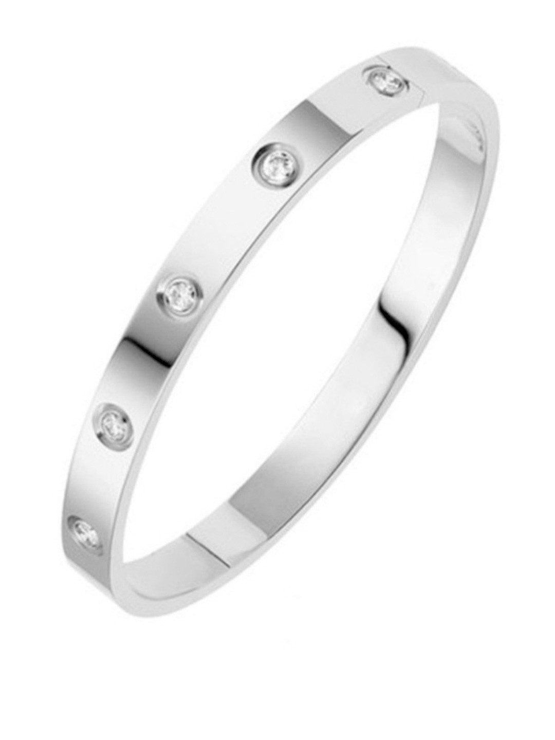 EL REGALO Silver-Toned Oval Shaped Cuff Bangle Bracelet