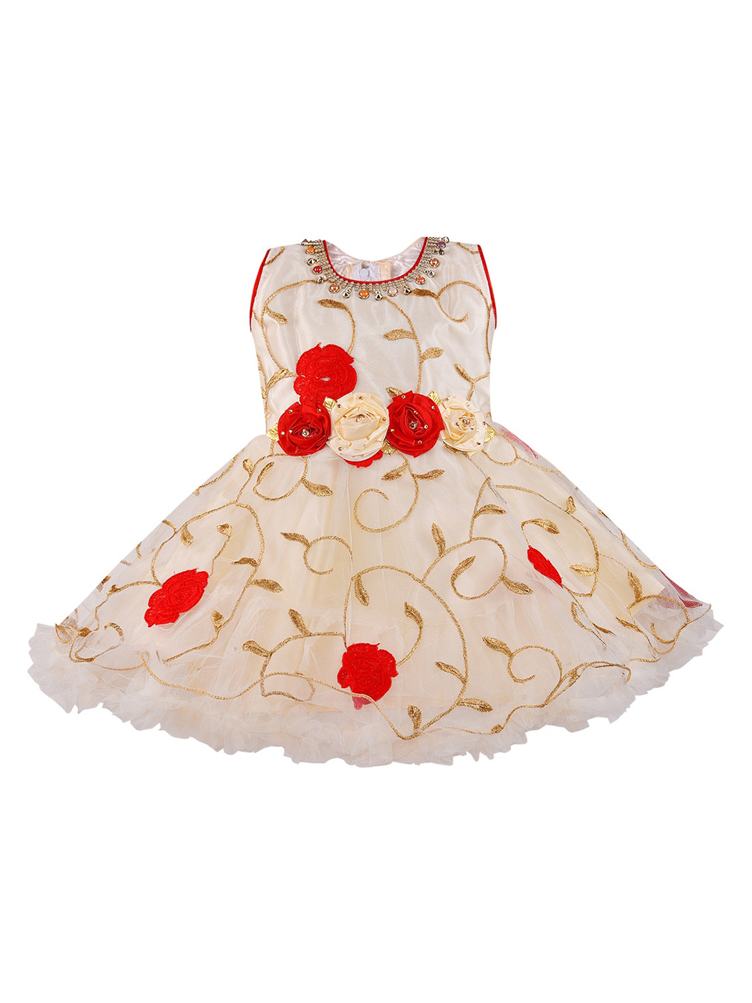 Wish Karo Girl's Red Floral Net Dress