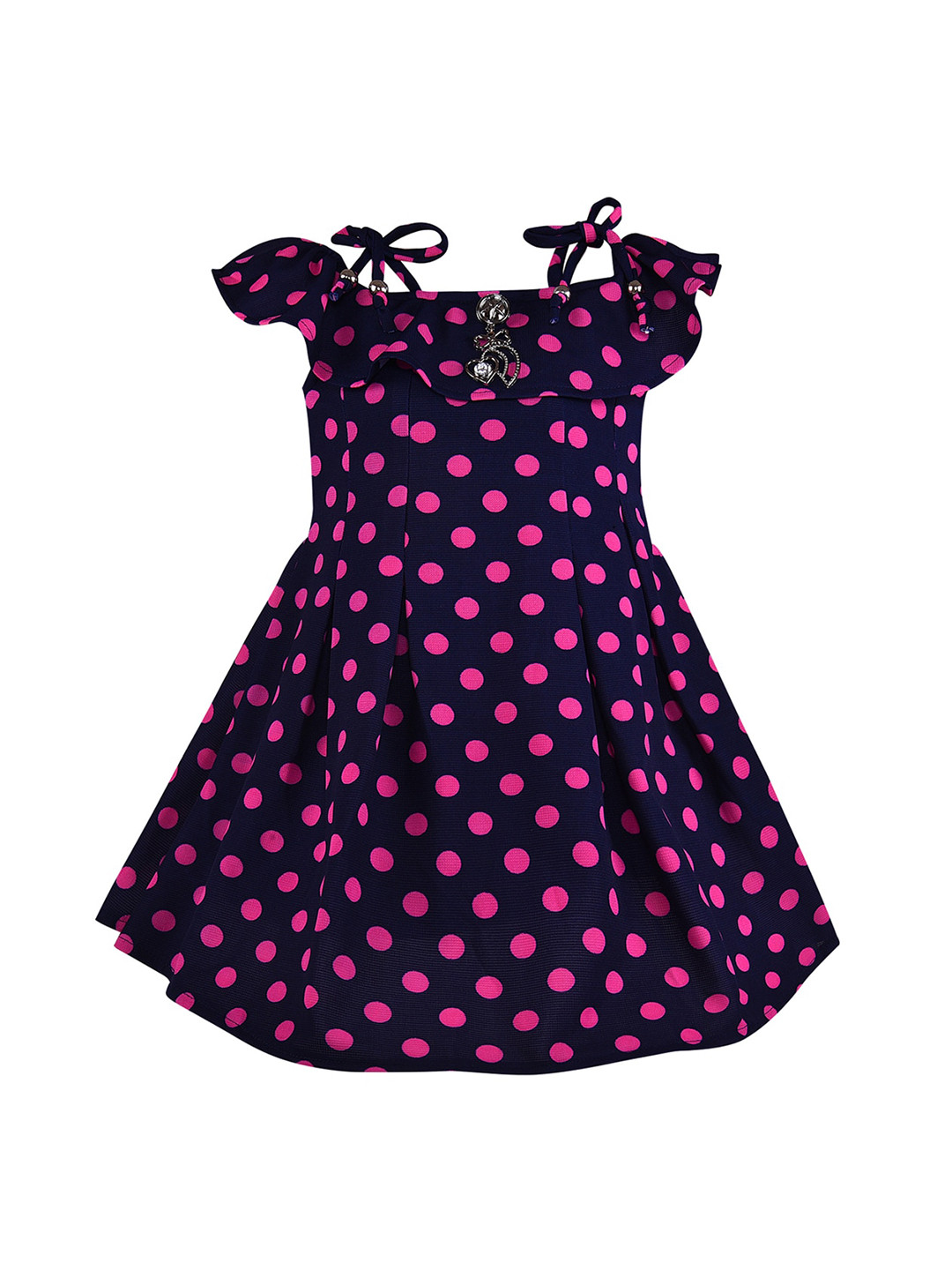 Wish Karo Girl's Navy Blue & Pink Cotton Dress