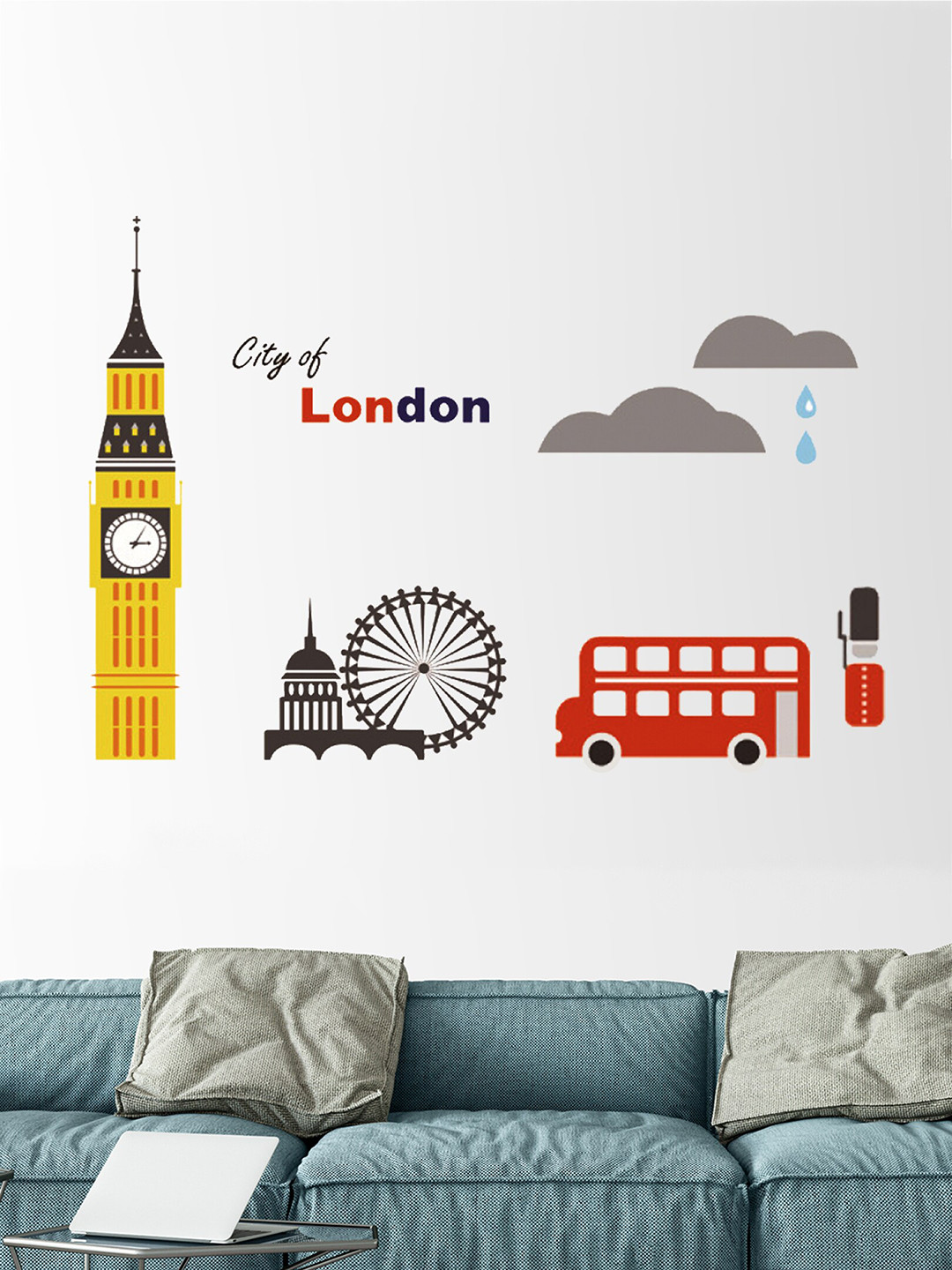 Art Street Yellow & Red Printed City of London Wall Stickers