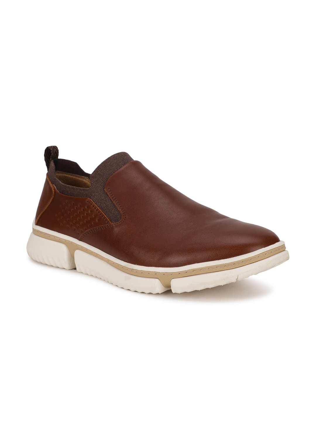 Hush Puppies Men Tan Brown Leather Slip-On Sneakers