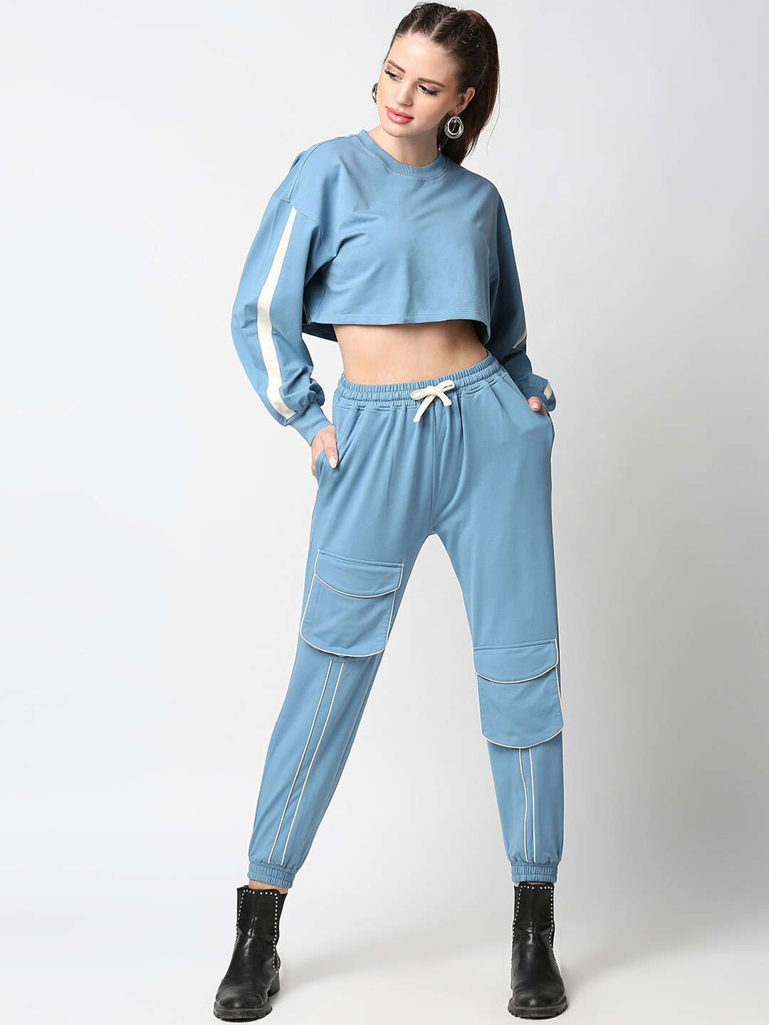 ANWAIND Women Blue Solid Co-Ords Set