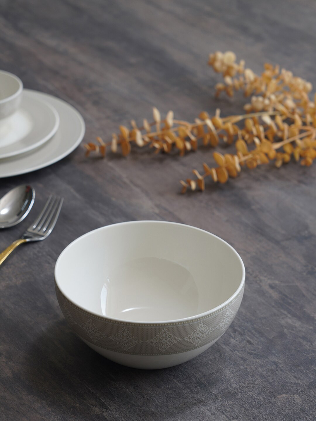 Pure Home and Living Grey & White Printed Serving Bowl