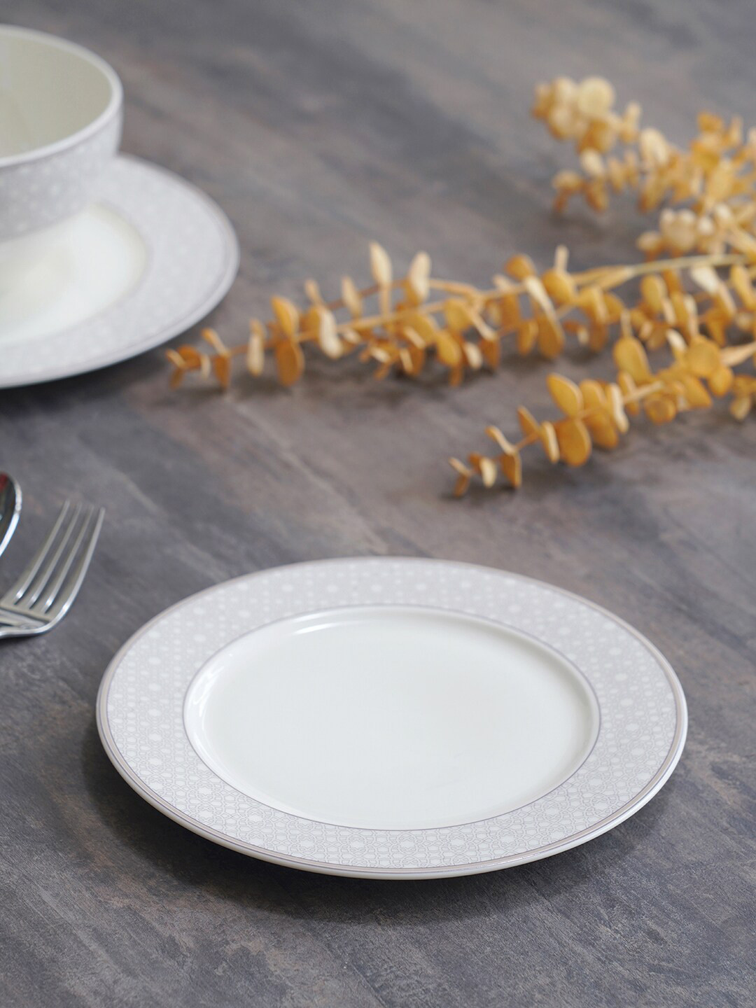 Pure Home and Living White & Grey Printed Serving Platter