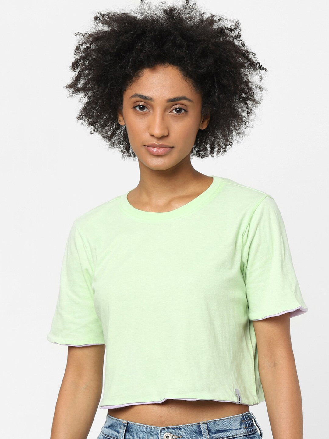 ONLY Women Green Solid Reversible Crop T-shirt