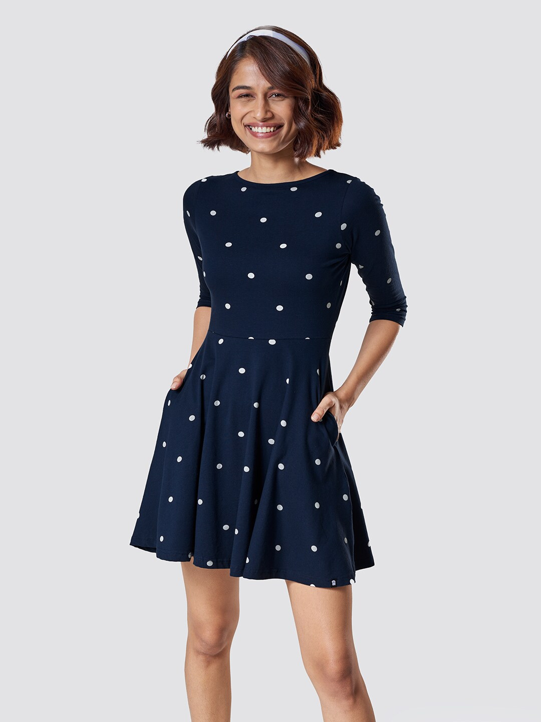 The Souled Store Navy Blue Fit And Flare Dress