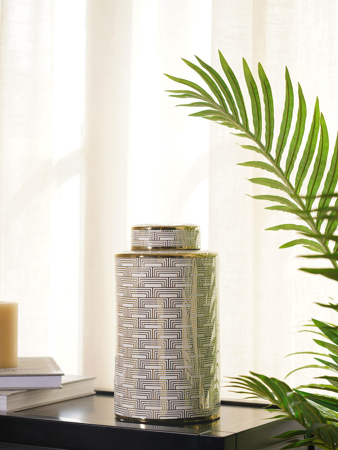 Pure Home and Living Erwin Canister Cream Ceramic Matte Living Room Small Showpiece - 11.8 Inches