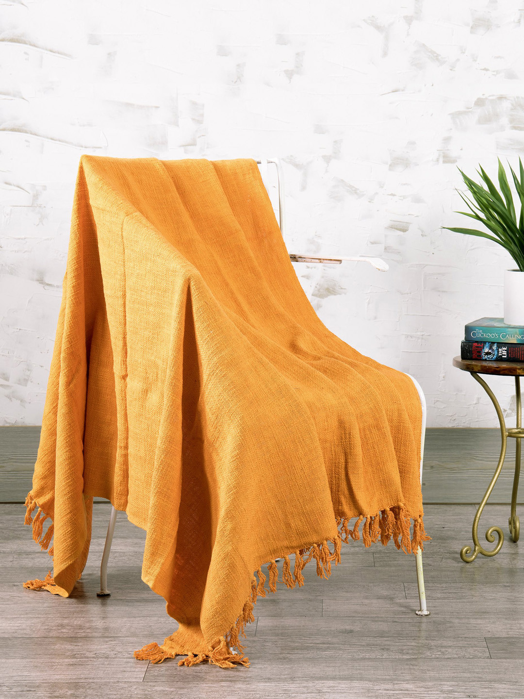 HANDICRAFT PALACE Yellow Solid Cotton Couch Throw