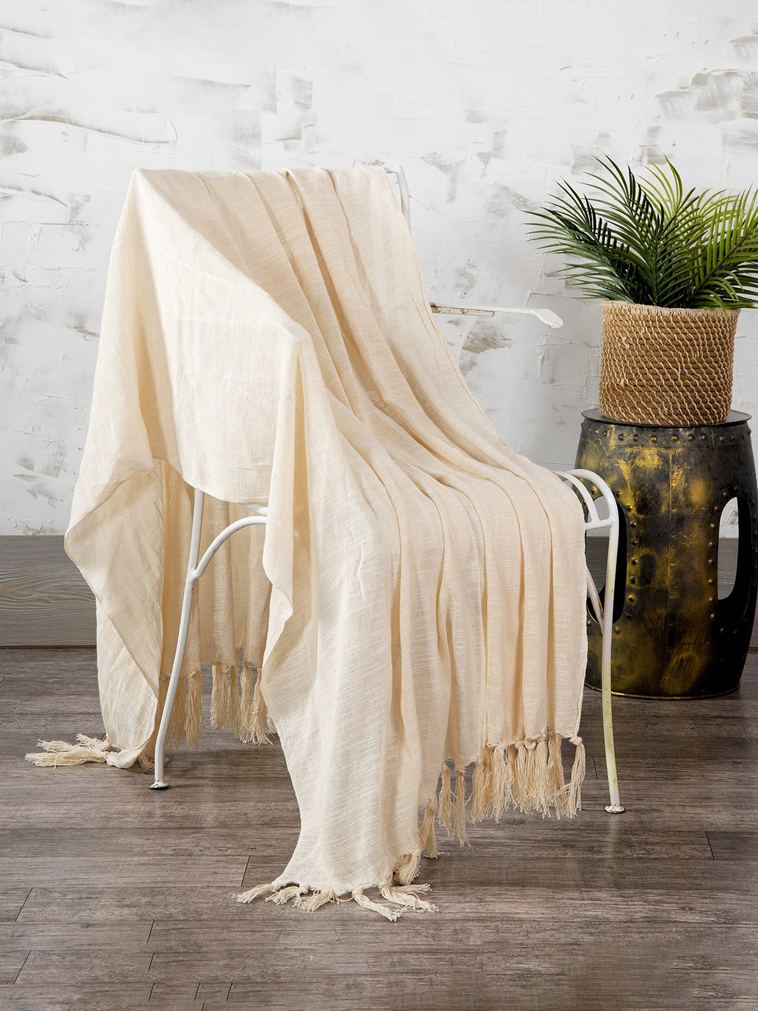 HANDICRAFT PALACE Beige Solid Cotton Throws